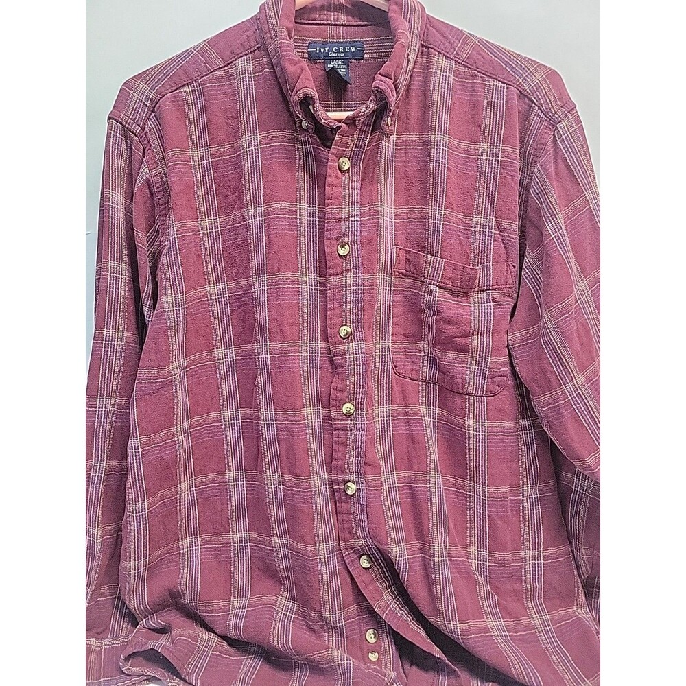 Vintage IVY CREW Button Up Red Flannel shirt Mens Size L‎